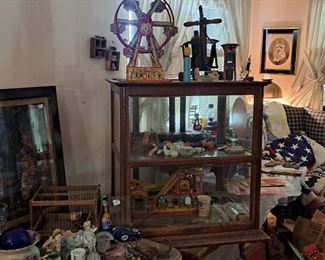 Antique Bamby Bread display case, antique toys,  antique quilts, etc;
