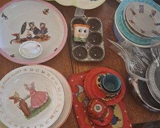 collection antique children's dishes