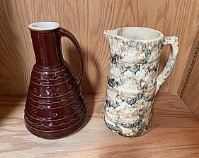 Two Beautiful, Highly Decorative Pottery Pitchers