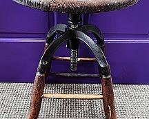 Antique Industrial Style Wood & Metal Adjustable Stool With Rotating Seat