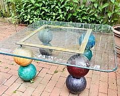 Contemporary Style Coffee Table With Bowling Ball Legs