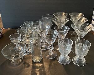 Assorted Glassware Lot, Including Etched Martini Glasses