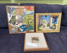 Three Original Framed Artworks: Patricia Raine Painting, Art Collage; Tapas