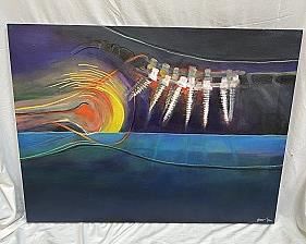 Exceptional Original Oil on Canvas Painting, Signed & Dated, Spinal Seascape, Bono Mitchell Original, 4’ Wide, 3‘ Tall,
