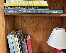 Third Lot of High End Art Books; Small Red Vintage Table Lamp with Shade