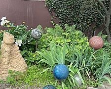 2nd Lot of Outdoor Bowling Ball Art on Metal Spires