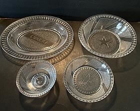 Set of Eureka Glass Serving Pieces with Star Pattern: Platter, Bowls, Compote