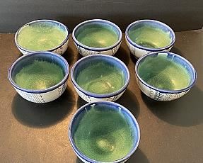 Set of Seven Colorful Art Pottery Small Serving Bowls 4 7/8” Diameter