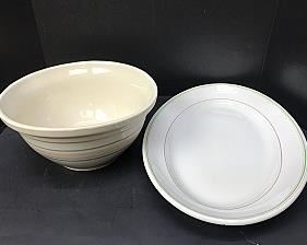 Vintage: 18.5” Grindley Hotelware China Platter; 11.75” Striped Ceramic Bowl