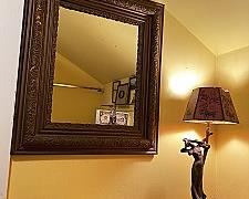 Vintage Ornately Framed Mirror & Winsome Figural Table Lamp w Shade