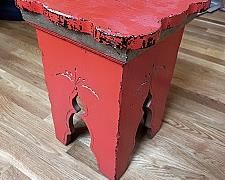 Antique Eastlake Wooden Stool, Painted Bright Orange