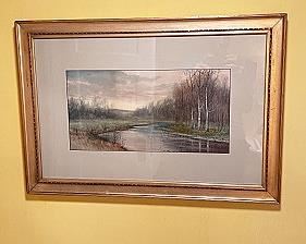 Vintage Watercolor Painting, Matted and Framed Under Glass