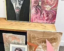 FIVE Original Artworks - Four Paintings, One Framed Portrait in Pastels