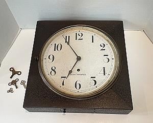 Vintage Seth Thomas Wood Square Wall Clock; Clock Winding Keys