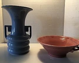 Stunning Art Deco Ceramic Vase; Beautiful Pink Ceramic Bowl