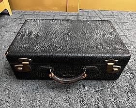 Small Vintage Suitcase, EMC Monogram, 17.75” long, 11” wide, 6” deep