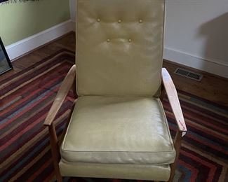 Milo Baughman Mid Century Modern Yellow Leather and Wood Chair