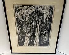 “Washington Cathedral” Signed, Numbered, and Dated Print, Matted and Framed