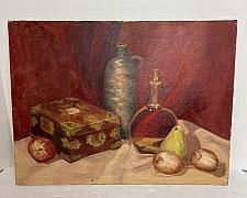 Original Oil on Canvas Still Life Painting in Rich Colors, H 17.5”; W 24”
