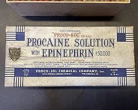 Box of Antique Procaine Solution with Epinephrine Bottles (empty)