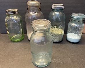 Assorted Antique Jars, Some With Decorative Contents. Perfect for Storage!
