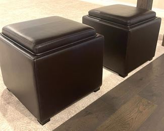 Crate & Barrel leather storage ottomans 