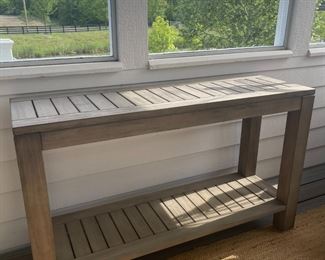 Pottery Barn slatted teak console 