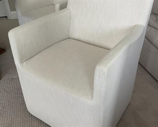 Restoration Hardware white armchairs on wheels, set of 4 