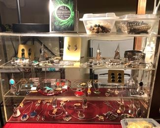 Costume, sterling, gold jewelry.  Costume jewelry is 50% off.  Sterling and gold is 10-15% off.  All of our jewelry is from estate sales.