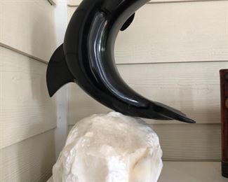 15 1/2” hand carved marble dolphin on quartz rock. NOT 75% off