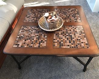 Glass tile top coffee table and 2 side tables 