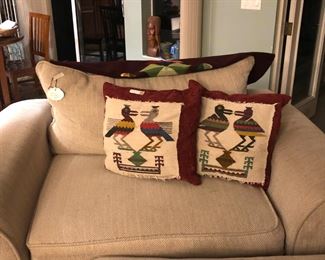 Hand woven squares applied to pillows