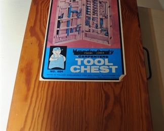 Handy Andy 604 Child's Carpenter Tool Set w/ orig wood carry case 1970's 
