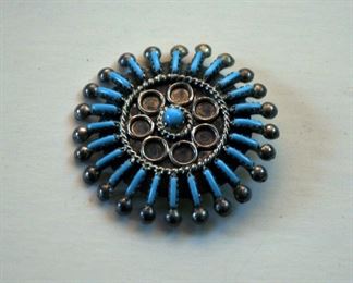 ZUNI PETIT POINT SIGNED BROOCH