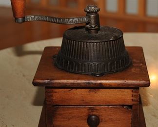 ANTIQUE CAST IRON AND WOOD COFFEE MILL