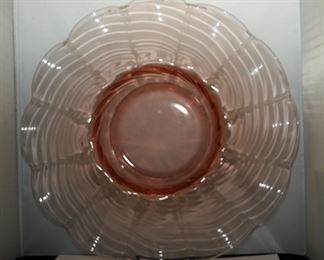 PINK FOSTORIA COLONY SWIRL GLASS 15" CONSOLE BOWL