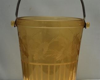 VINTAGE 1930's FOSTORIA CUT GLASS GOLD/AMBER DEPRESSION ICE BUCKET