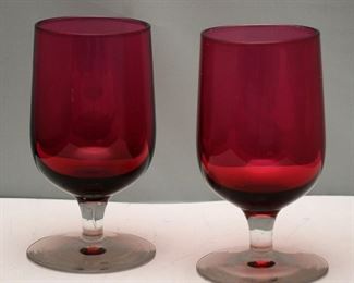 VINTAGE STEMMED CRANBERRY GLASS CORDIALS