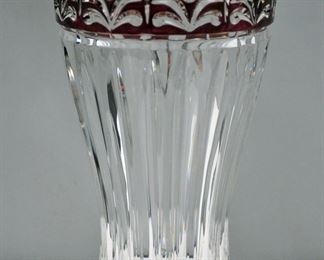 VINTAGE BOHEMIAN CRANBERRY WHEEL CUT TO CLEAR GOLD RIM  6" HEAVY TUMBLER