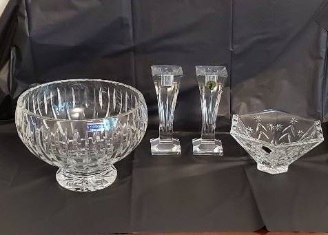Waterford Crystal 2 Bowls And Set Of Candle Holders