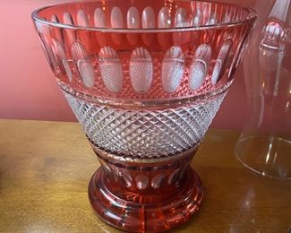 Vintage Crystal Bohemiae Ruby heavy vase art glass.