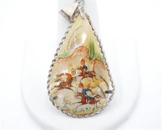 Double-Sided Hand Painted Mother of Pearl Persian Storyteller Pendant 