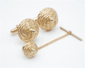 Gold Tone Cuff Links and Tie Tack 