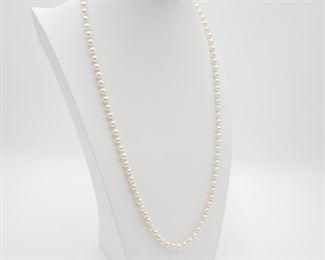 Hand-Knotted Saltwater Pearl Necklace w/14k White Gold, Pearl & Diamond Clasp 