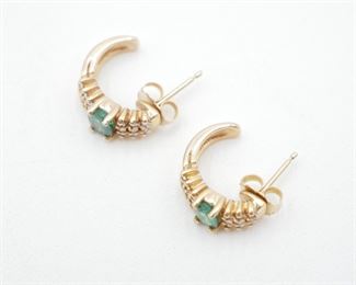 14KP Gold Ring and Earrings w/Emeralds & Diamonds 