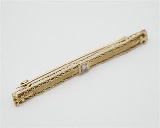 Antique 14K Gold Bar Pin w/Diamond (c.1910) 