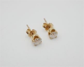 14K Gold & Round Brilliant Cut Diamond Earrings 