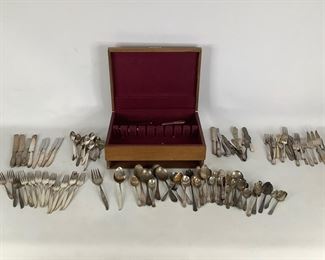 Silver Plated Flatware W/ Wooden Silverware Chest