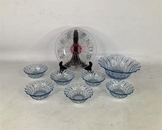 Blue Crystal Bowls and Decorative Plate