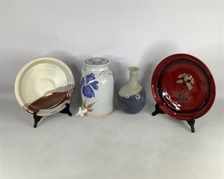Stoneware Beverage Dispenser, Vase & Decorative Plates
